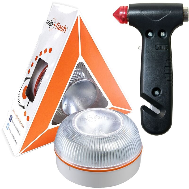 

HELP FLASH - luz de emergencia AUTÓNOMA preseñalización de peligro y linterna, homologada, normativa DGT, V16, activación AUTOMÁTICA + MARTILLO de