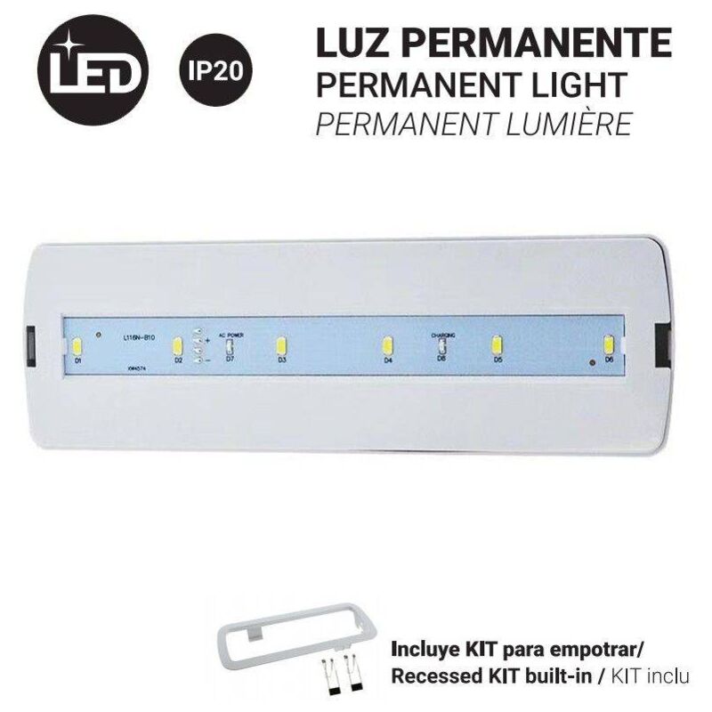 

Luz de Emergencia Permanente 3W 250LM 3 hrs de autonomía