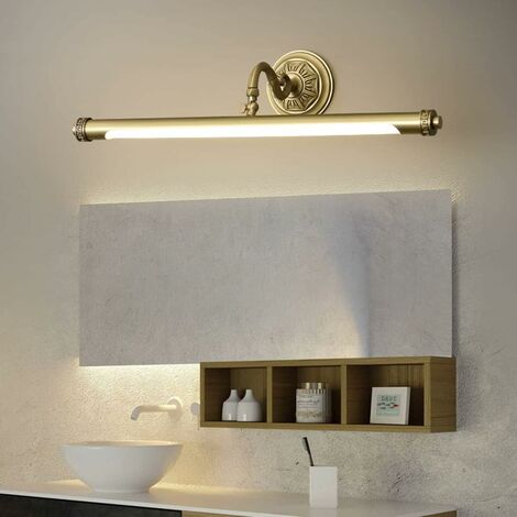 Luz de espejo de baño LED, lámpara de espejo de pared de tocador de 14 W,  luces de metal dorado, aplique moderno sobre el gabinete del espejo