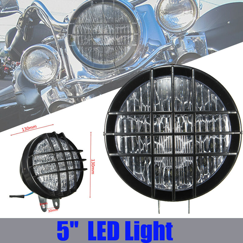 

Luz de faro LED negra para parrilla de motocicleta de 5 'para Vintage Chopper Bobber