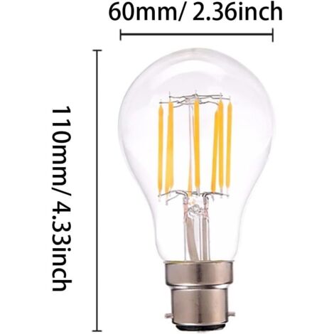 Luz de filamento LED transparente A19 Luz blanca cálida de alto brillo para hotel y hogar Boca de rosca B22 ajustable