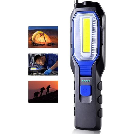 Luz de inspección, linterna LED recargable, luz de trabajo COB, linterna LED con base magnética y gancho para taller, camping y emergencias.