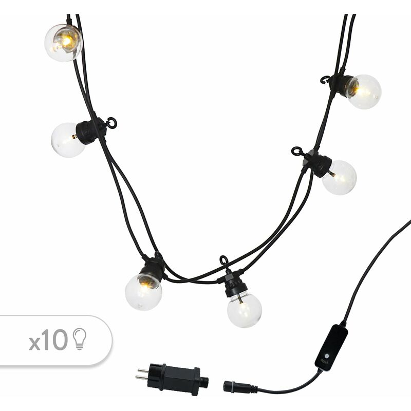 

Luz de la cuerda solar 10 globos transparentes LED blanco cálido PARTY CLEAR SOLAR 5.90m 8 modos
