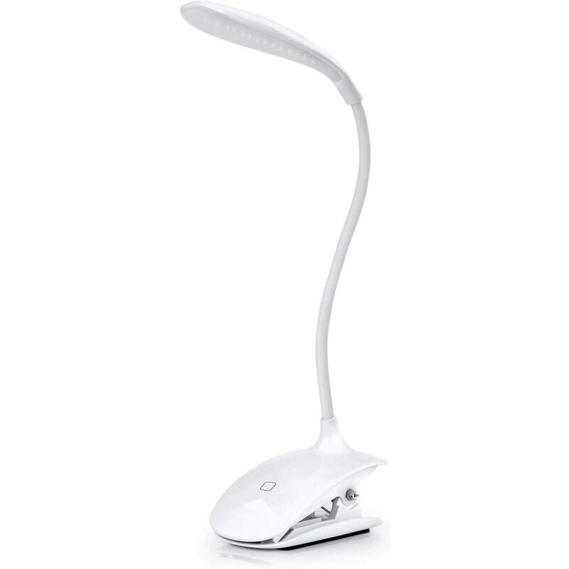 

Luz de lectura de libros LED - Lámpara de escritorio con clip recargable con cable USB, 3 niveles de brillo a elegir - Blanco