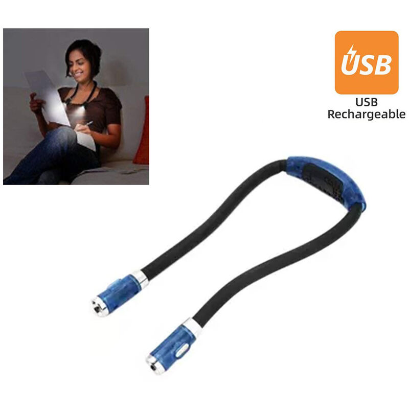 

Luz de lectura recargable Lámpara de noche alrededor del cuello Manos libres Cable USB incluido [Clase energética A +] azul