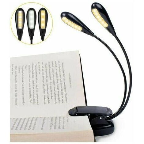 Luz de libro recargable de 14 LED, luz de lectura con clip para cama, lámpara de escritorio, 3 brillos y 2 cuellos de cisne que iluminan 2 páginas completas. Perfecto para ratones de biblioteca,