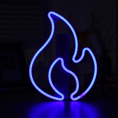 Luz de neón LED azul en forma de llama de una pieza, luz de neón LED azul para dormitorio, bares, restaurante, tienda, decoraciones para el hogar
