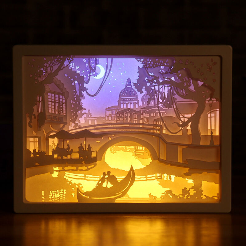 

Luz de noche de talla de papel 3D, Caja de luz LED Papercut, Lampara de escritorio decorativa,1 #