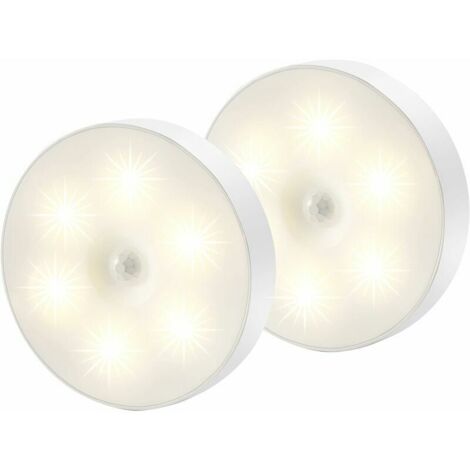 Luz de noche LED, luz magnética con sensor de movimiento para interiores con almohadillas adhesivas gratuitas, se adhiere a cualquier lugar, sensor inalámbrico recargable por USB  Blanco cálido  Paque