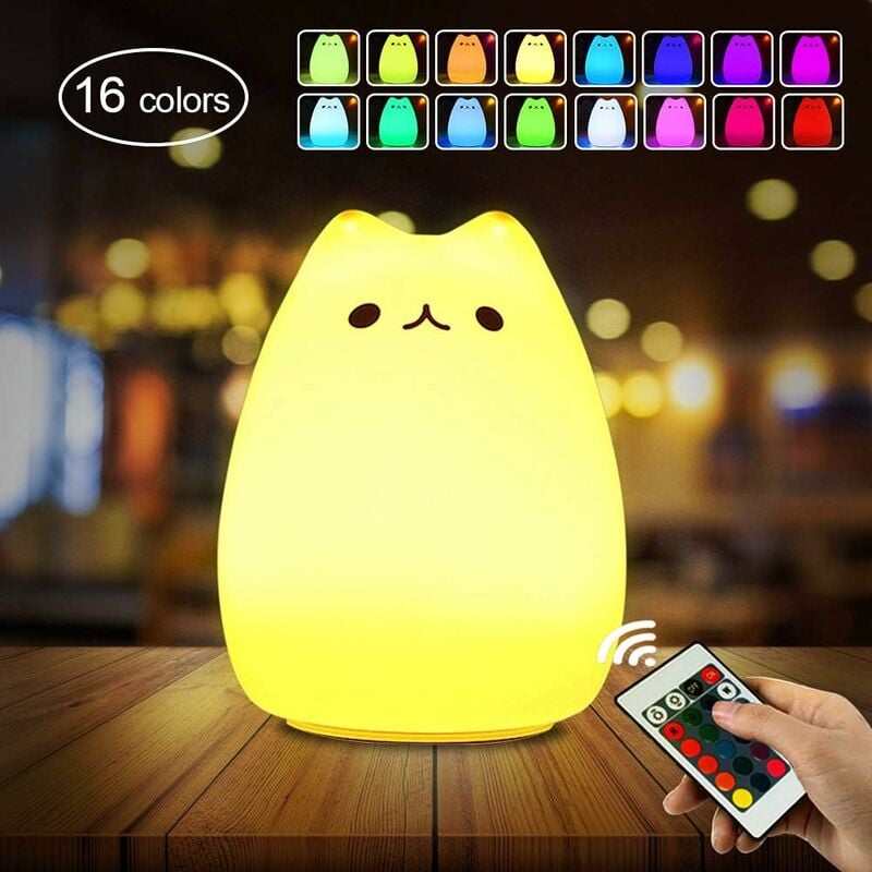

Luz de noche LED, silicona Luz de noche para niños 16 colores cambiables 4 modos con control remoto recargable USB Luz de noche para bebé portátil