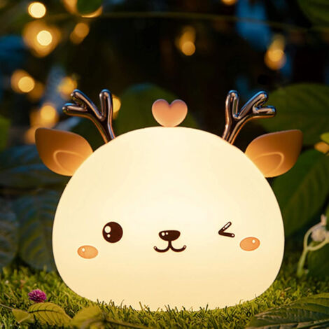 Luz de noche para bebés, luz LED recargable para niños, lámpara de noche, luz de noche portátil de silicona de 7 colores para niñas y niños, lámpara de ciervo multicolor con control táctil, regalo de 