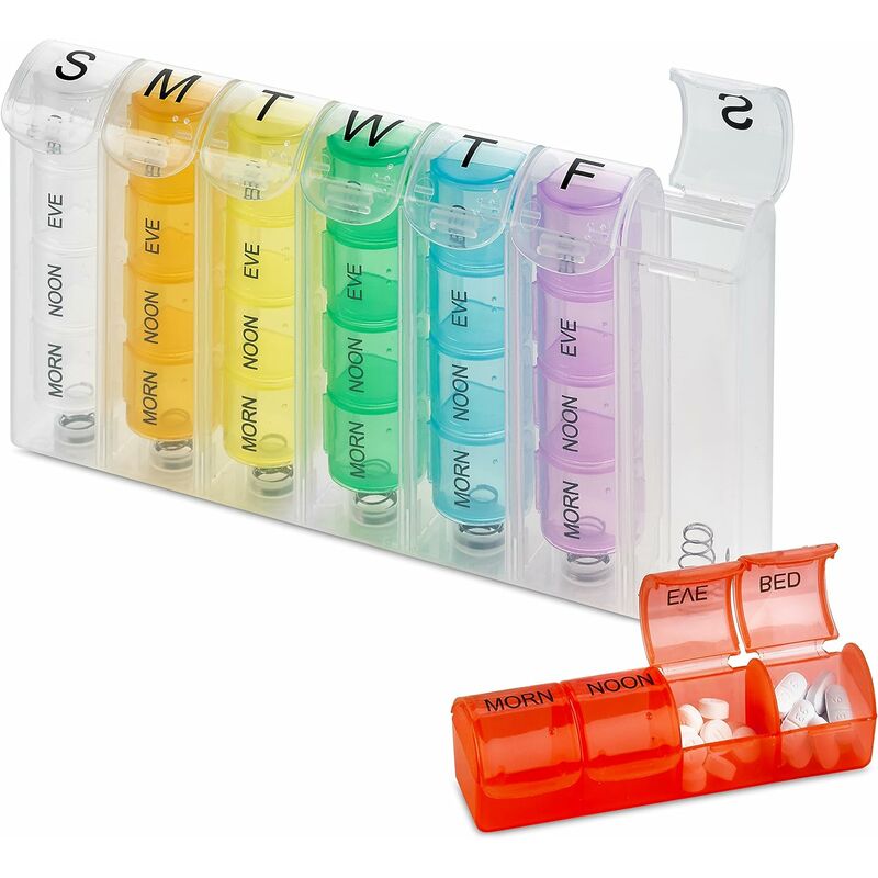 

Luz de noche para cama con cambio de color de corte, luz LED de pared MEDca, organizador de pastillas semanal emergente, caja fácil y 4