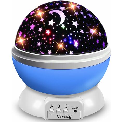 Luz de noche para niños, lámpara de proyector Rotación romántica de 360 °, Luz de noche de bebé estrella, Lámparas de noche Lámparas de estado de ánimo (4 LED 8 Modos de iluminación 2 Modos de carga)