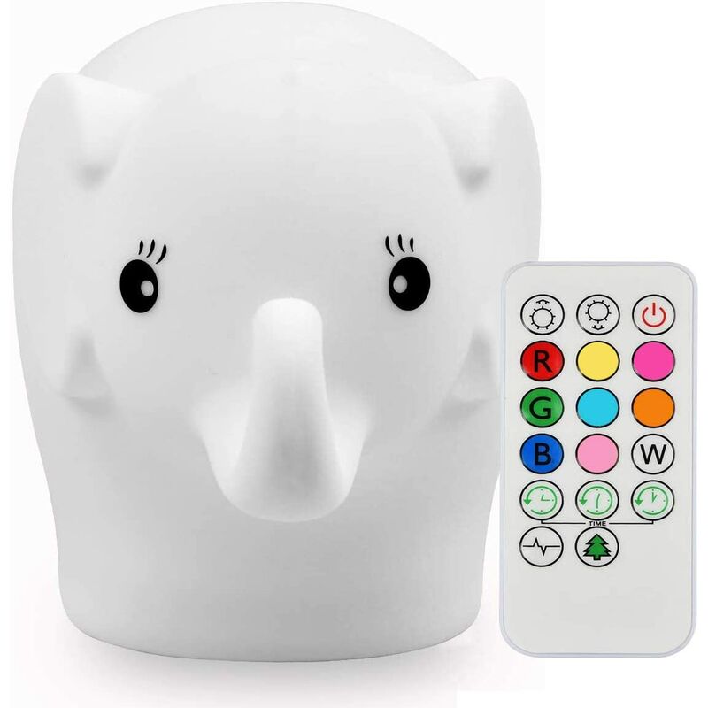 

Luz de noche para niños Lámpara de elefante Lámpara de noche de silicona suave 9 colores Control remoto recargable Luz de noche LED para regalo de