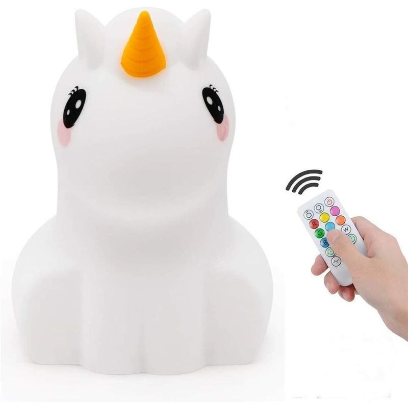 

Abcrital - Luz de noche para niños Lámpara de unicornio Lámpara de noche de silicona suave 9 colores Control remoto recargable Luz de noche LED para