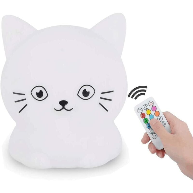

Luz de noche para niños, luz de noche, lámpara de noche de silicona portátil, luz multicolor con control remoto, protección para los ojos, brillo y