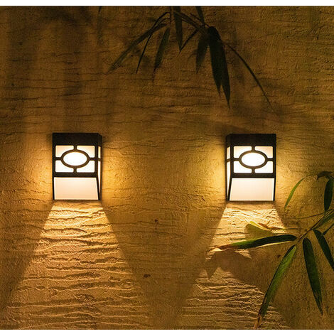 Luz de pared solar inalámbrica impermeable para exteriores para valla, porche, garaje, luz blanca cálida, paquete de 2