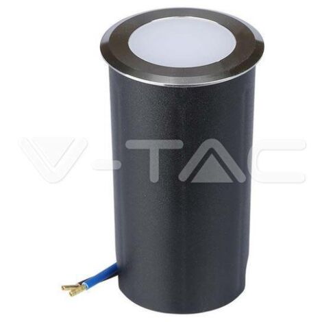 Luz de paso LED cilíndrica enterrada V-TAC de 1 W, plateada, 12 V, blanco frío, IP67, controlador no incluido