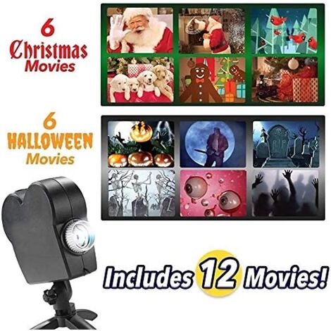 Luz de proyector de ventana de Halloween de Navidad, 12 películas Festival Foco de decoración de proyección LED para fiesta al aire libre en el hogar Convierte sus ventanas en pantallas de cine
