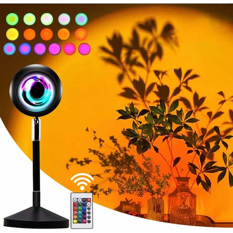 Luz de puesta de sol, 17 colores Proyector de luz solar Luz de puesta de sol, 10W Puesta de sol Iluminación ambiental Visión romántica Proyector de luz de puesta de sol con control remoto para fotos V