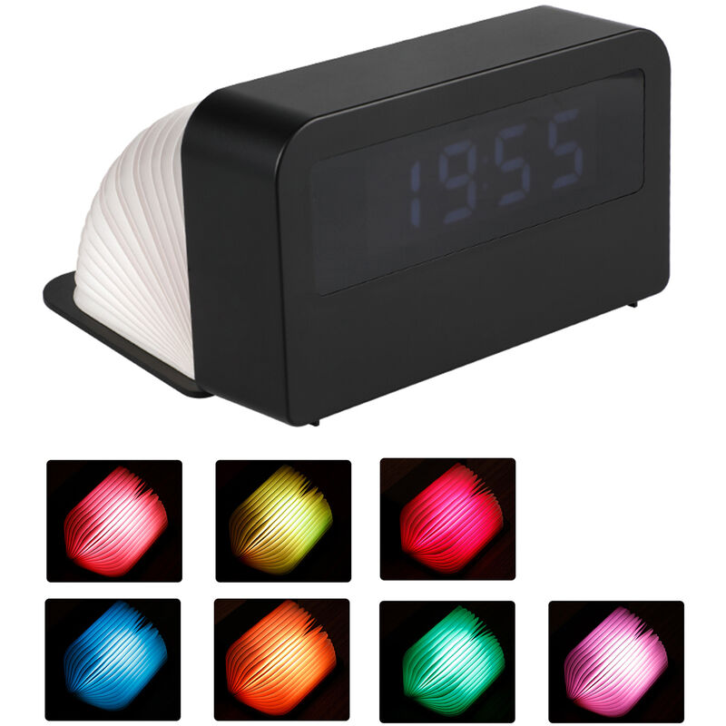 

Luz de reloj digital, luz de noche de libro USB de escritorio, protecci¨®n para los ojos, l¨¢mpara de escritorio de siete colores,Negro