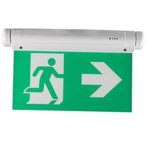 Luz de salida de emergencia de doble cara de 3 W, pictograma derecha/izquierda, para montaje en techo o pared.