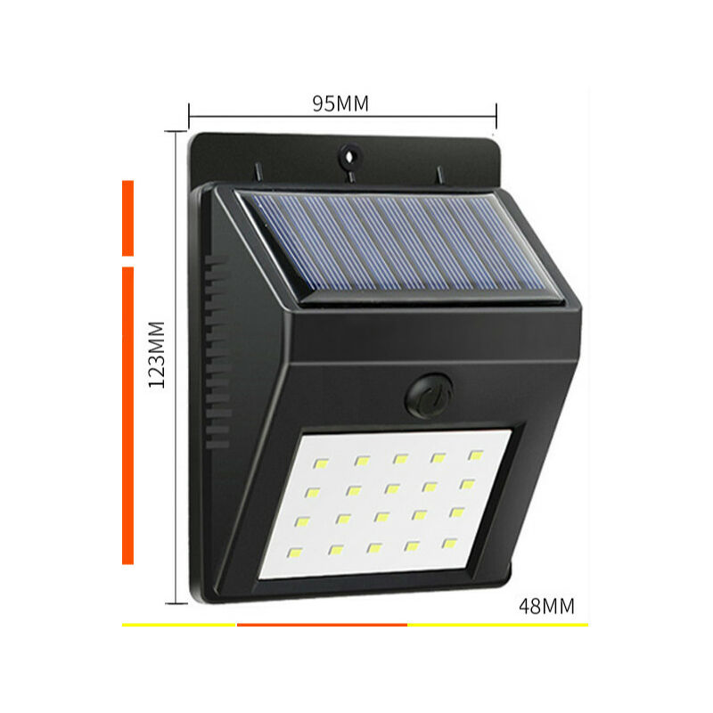 

Thsinde - Luz de sensor de movimiento de seguridad solar de 20 LED, potente proyector de pared inalámbrico para exteriores con [Clase energética A