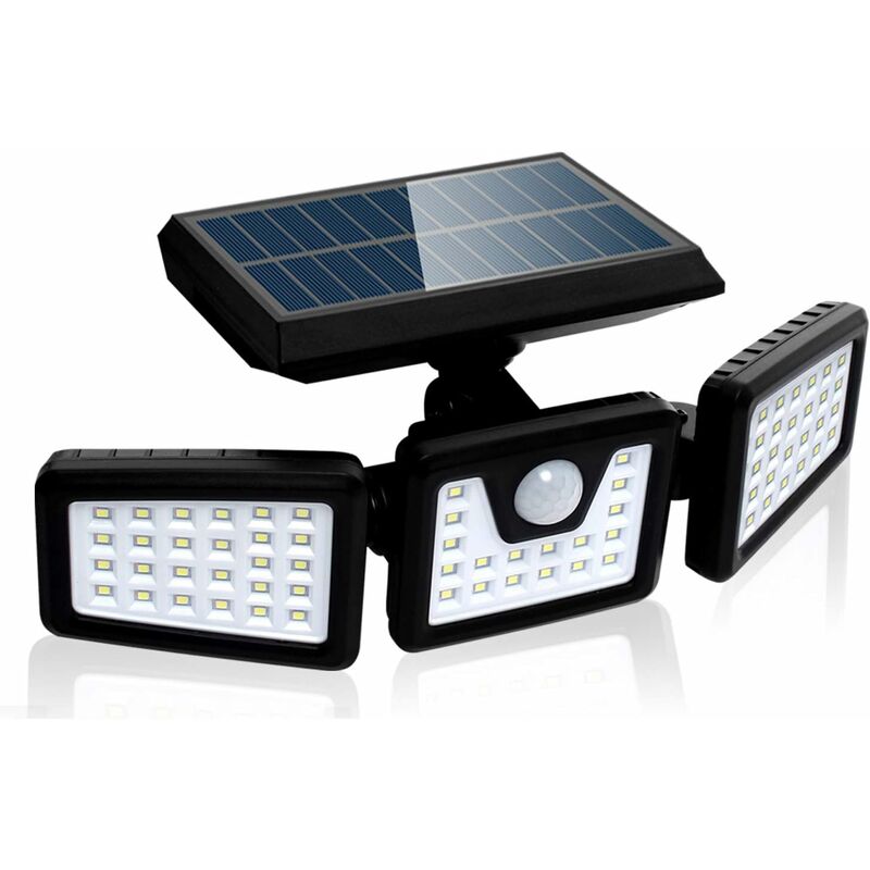 

Luz de sensor de movimiento de seguridad solar potente foco de pared para exteriores de 3 cabezales, 550 lúmenes - Litzee