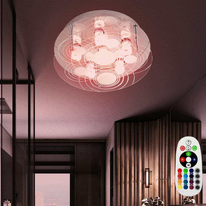 

Lámpara de techo para sala de trabajo con control remoto regulable en un juego que incluye bombillas LED RGB
