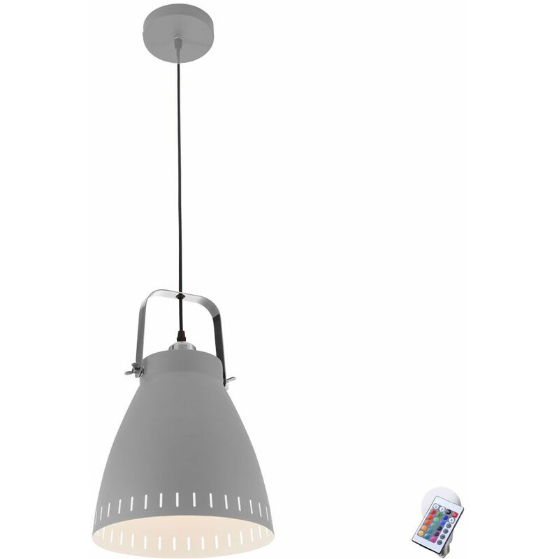 

Lámpara de techo gris lámpara colgante de sala de estar con control remoto regulable en un juego que incluye bombillas LED RGB