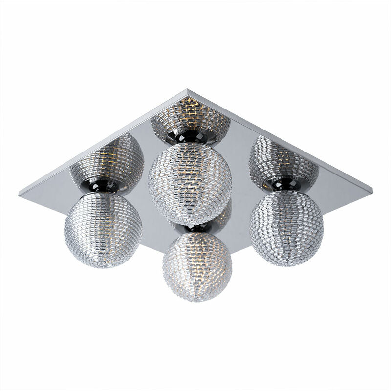 

Lámpara de techo para sala de estar, lámpara trenzada ALU, iluminación cromada en un juego que incluye bombillas LED