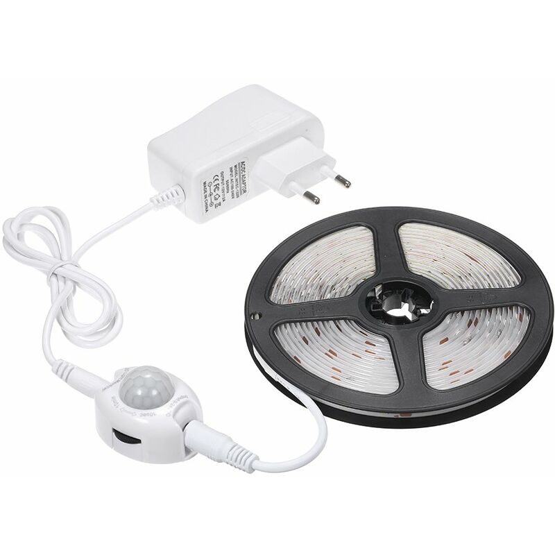 

Luz de tiras de sensor de movimiento PIR DC 12V, luz debajo de la cama, lampara de noche LED de induccion 1M-5M,blanco calido y UE y 5 m