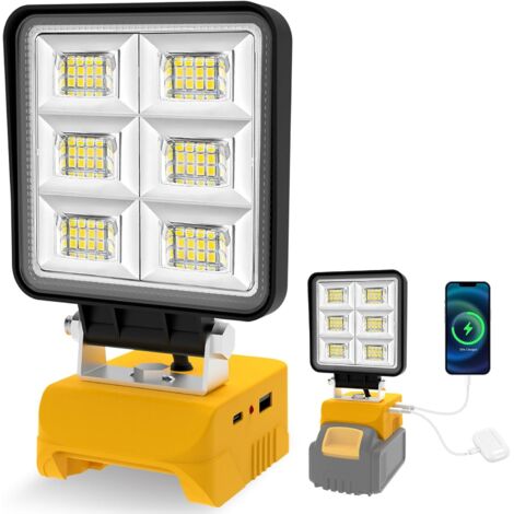 Luz de trabajo LED de 50W y 5000LM,luz inalámbrica portátil para batería Dewalt de 20V máx, (no incluida),con puerto USB C y USB para lugar de trabajo,emergencias, garaje y reparación de automóviles