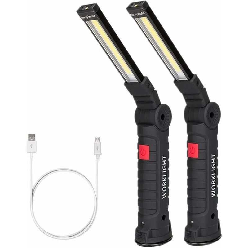 Luz de trabajo led, luces de trabajo recargables cob con base magnética, rotación de 360 grados y luz de inspección de linterna de 5 modos para