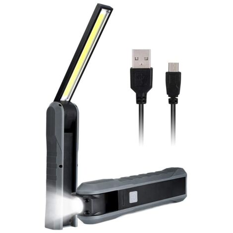 Luz de trabajo LED, luz de inspección COB recargable con 4 modos de brillo, luz de trabajo portátil con linterna USB y luz magnética con imán (2 unidades).