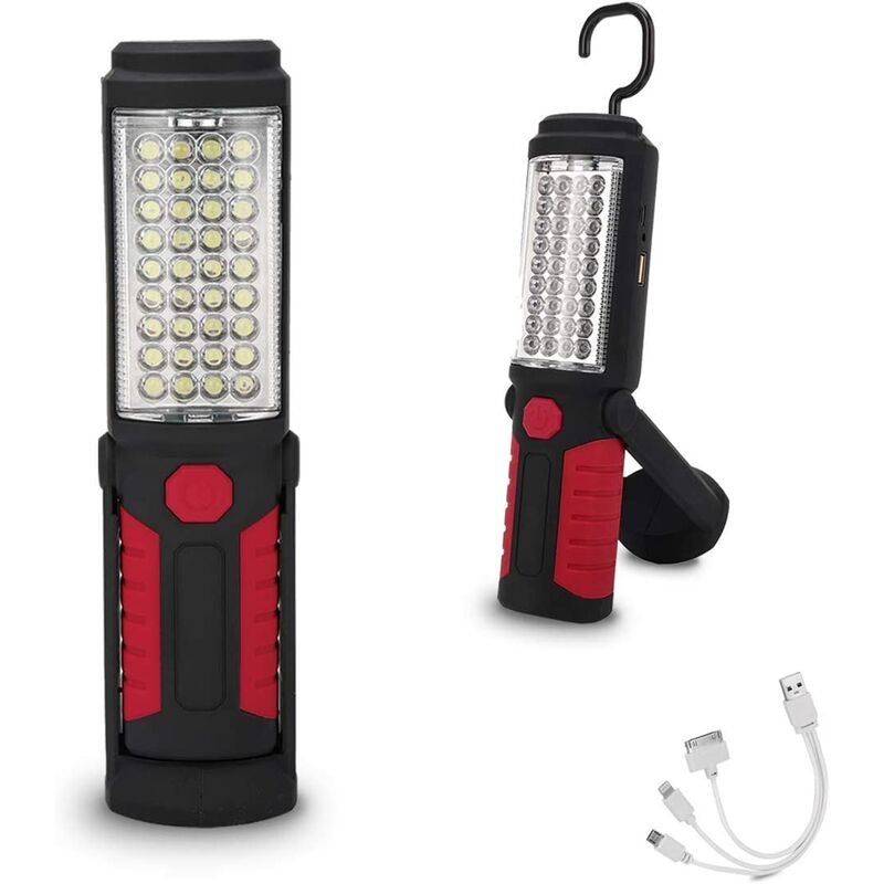 Luz de trabajo led recargable Linterna portátil de usos múltiples, linterna magnética led y gancho para colgar, resistente al agua, para reparación