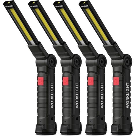 Luz de trabajo LED recargable, regalos de cumpleaños para hombres y él, linterna LED, recargable, lámpara de inspección de emergencia, giratoria 360°, luz mecánica con gancho de base magnética (