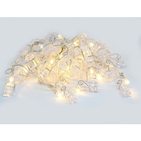 Luz decorativa LED de 5 metros con 40 clips de tela blanca cálida transparente