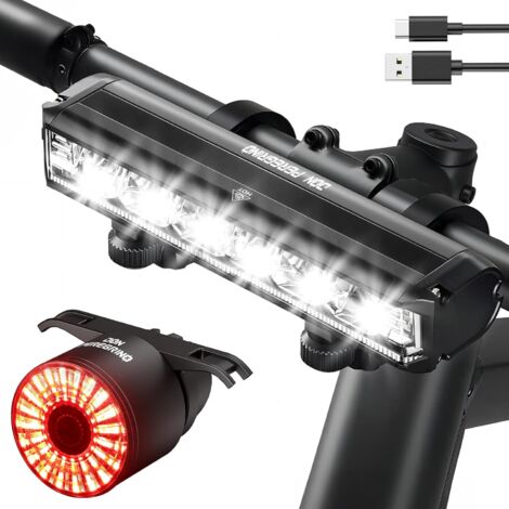 Luz delantera y trasera de aluminio para bicicleta, 1800+80 lúmenes, 5+6 modos, IP65 resistente al agua, recargable por USB-C, luz trasera para bicicleta, S3