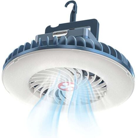 Luz LED de camping con ventilador, recargable por USB, ventilador de camping con luz, lámpara de tienda, linterna, accesorios para acampar al aire libre