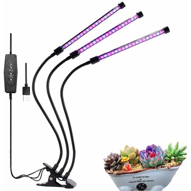 

Luz LED de crecimiento de plantas de 30 W, luz de relleno de tres tubos de 360 ​​° 360 ° para plantas en macetas de jardín de invernadero