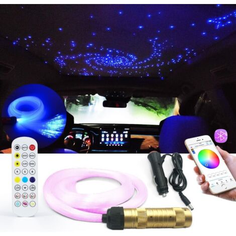Luz LED de fibra óptica con aplicación inteligente para iluminación de techo/coche, lámpara de ambiente con control remoto RF, 200 cables de 2 m, 0,75 mm, motor de luz RGBW activado por música.