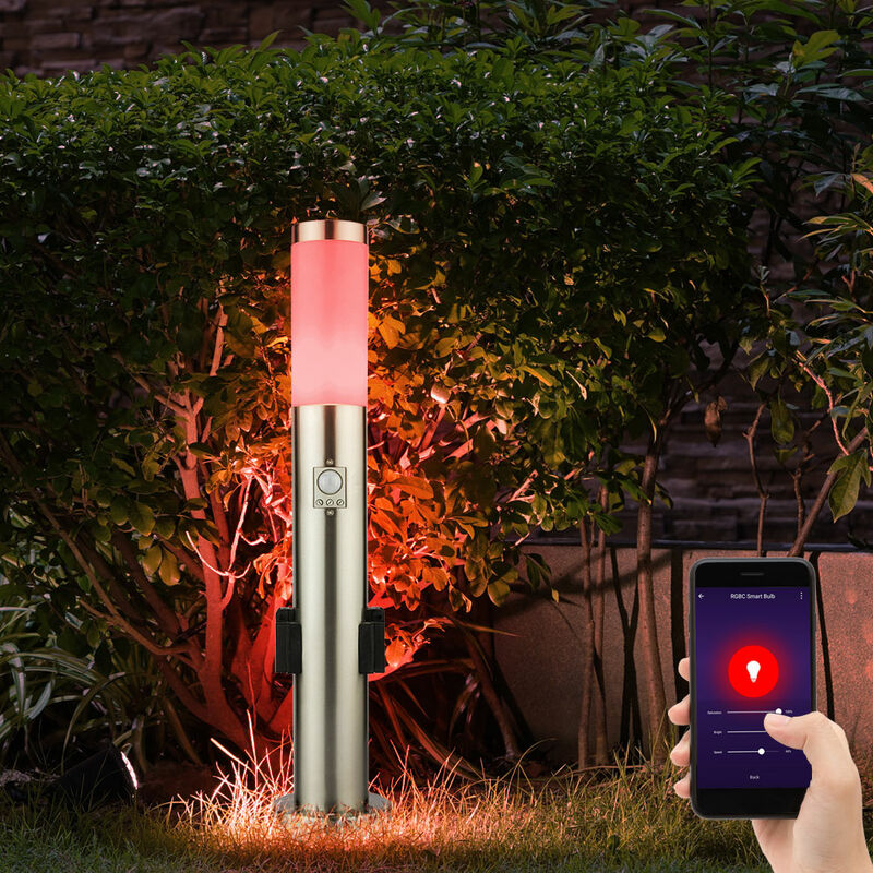 

Luz LED de pedestal con enchufe Luz de camino exterior con detector de movimiento Lámpara de pie de jardín Bolardo de luz LED acero inoxidable, 1x9W