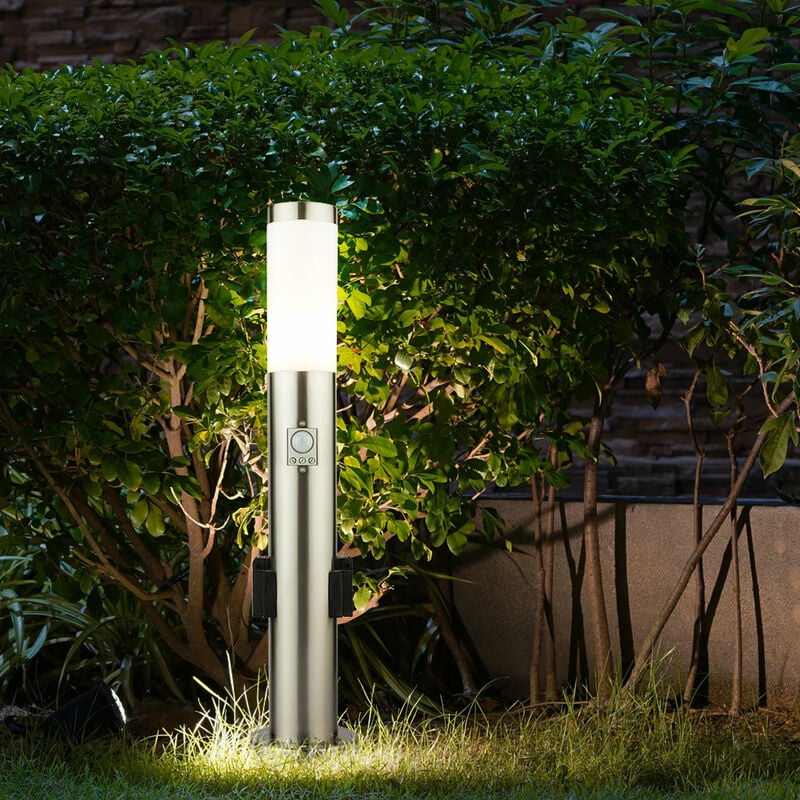 

Luz LED de pedestal con enchufe Luz de camino exterior con detector de movimiento Lámpara de pie de jardín Bolardo LED de acero inoxidable, 1x9W