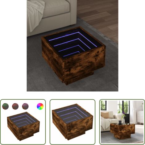 Luz LED -  Mesa auxiliar y LED madera ingeniería roble ahumado 40x40x30 cm