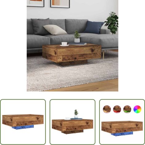 Luz LED -  Mesa de Café Madera vieja 85 x 55 x 31 cm Madera de ingeniería