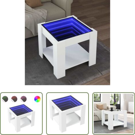Luz LED -  Mesa de centro con LED madera de ingeniería blanca 53x53x45 cm