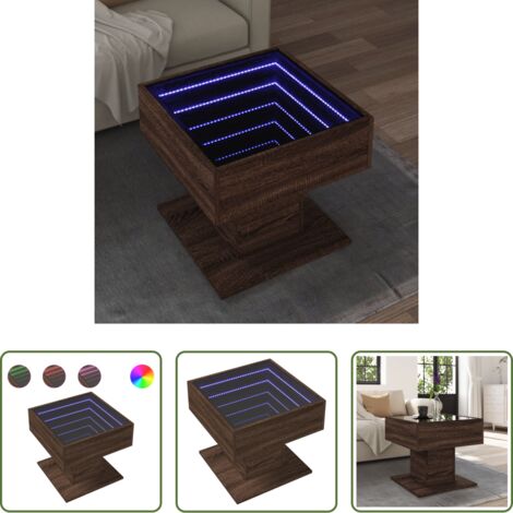 Luz led -  Mesa de centro y LED madera ingeniería marrón roble 50x50x45 cm