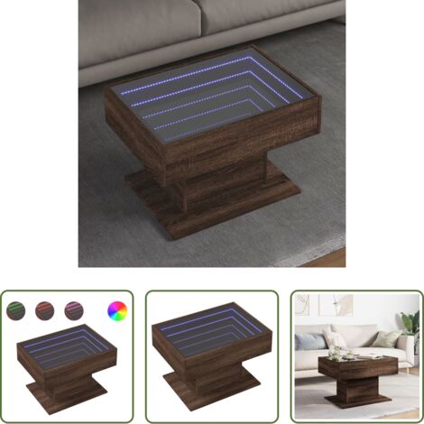Luz led -  Mesa de centro y LED madera ingeniería marrón roble 70x50x45 cm
