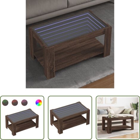 Luz led -  Mesa de centro y LED madera ingeniería marrón roble 93x53x45 cm